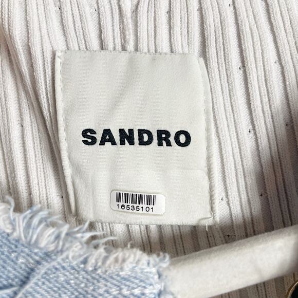 Sandro Alecia Dress Off-White Ribbed Maxi Denim Trim Short Sleeve Sz 36EU / 4 US - Picture 11 of 15